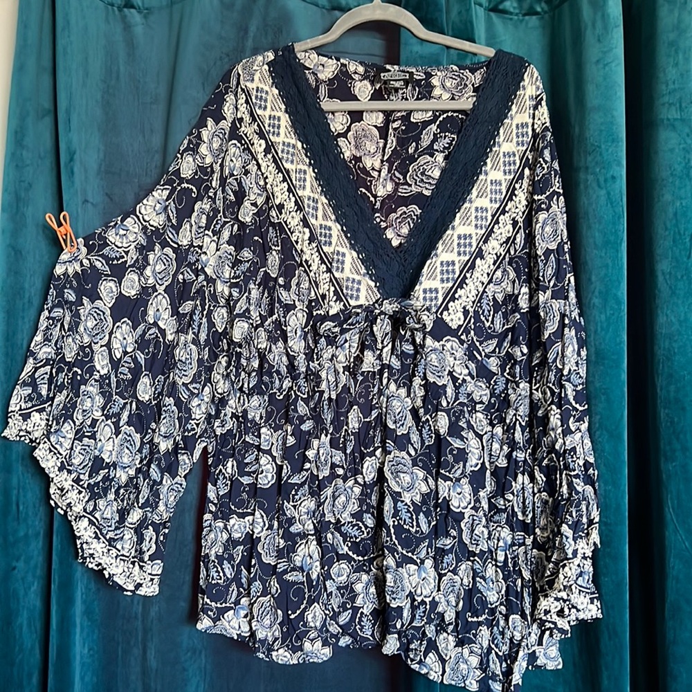 Angie boho floral blouse with bell sleeve in 3X